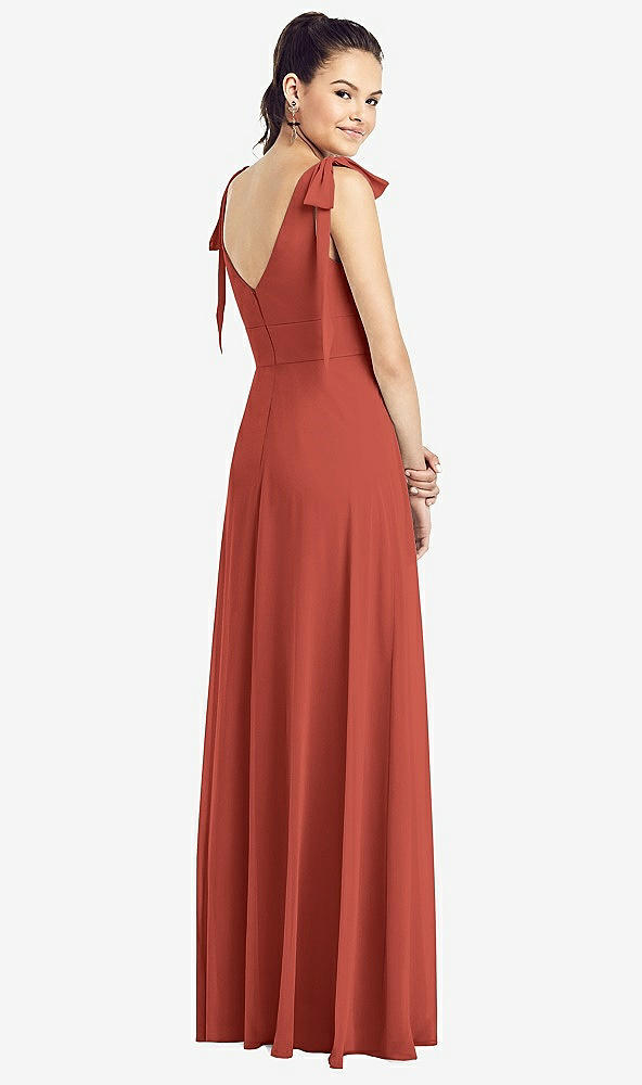 【STYLE: TH018】Bow-Shoulder V-Back Chiffon Gown with Front Slit【COLOR: Amber Sunset】