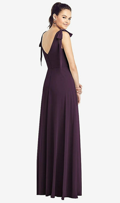 【NEW】【STYLE: TH018】弓肩 Vバック シフォン ガウン 前面 スリット【COLOR: Aubergine】【SIZE: 00-30W】