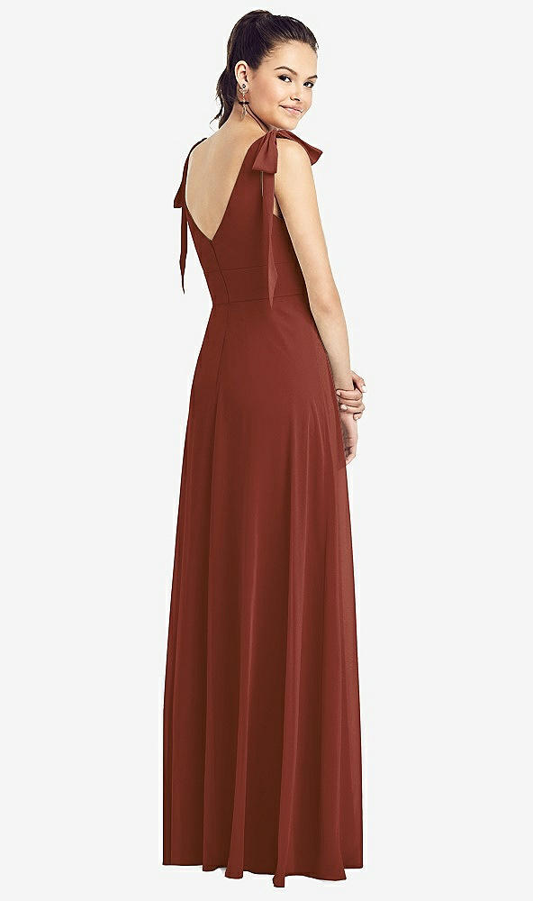 【STYLE: TH018】Bow-Shoulder V-Back Chiffon Gown with Front Slit【COLOR: Auburn Moon】