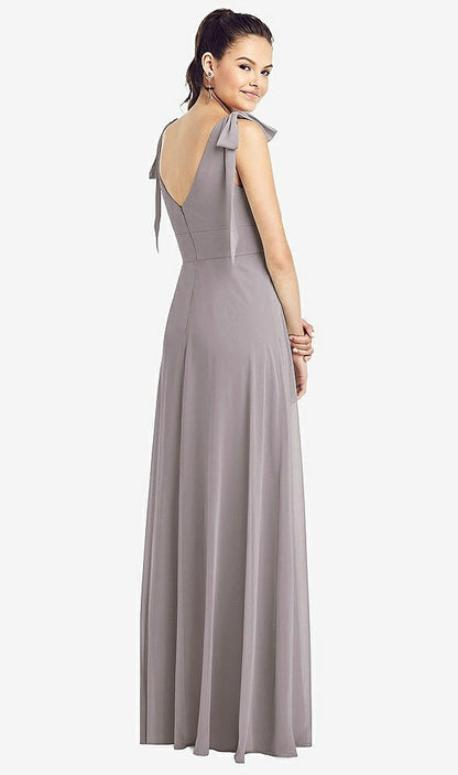 【NEW】【STYLE: TH018】弓肩 Vバック シフォン ガウン 前面 スリット【COLOR: Cashmere Gray】【SIZE: 00-30W】