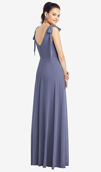 【NEW】【STYLE: TH018】弓肩 Vバック シフォン ガウン 前面 スリット【COLOR: French Blue】【SIZE: 00-30W】