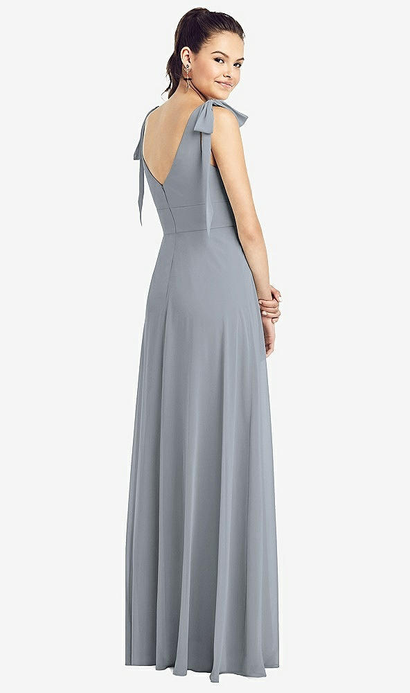 【NEW】【STYLE: TH018】弓肩 Vバック シフォン ガウン 前面 スリット【COLOR: Platinum】【SIZE: 00-30W】