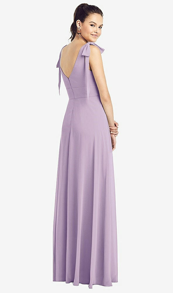 【NEW】【STYLE: TH018】弓肩 Vバック シフォン ガウン 前面 スリット【COLOR: Pale Purple】【SIZE: 00-30W】