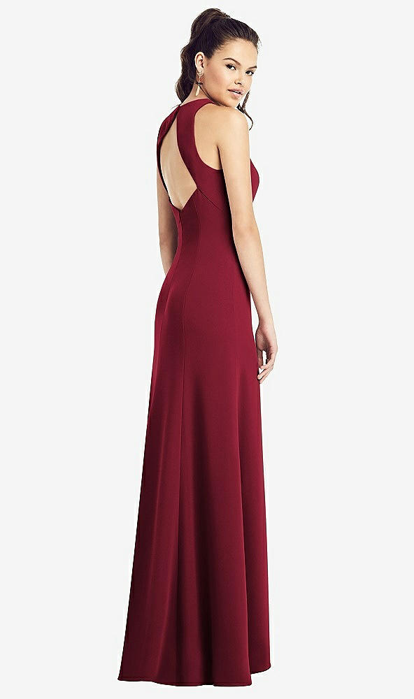 【STYLE: TH020】Open-Back Jewel Neck Trumpet Gown with Front Slit【COLOR: Burgundy】