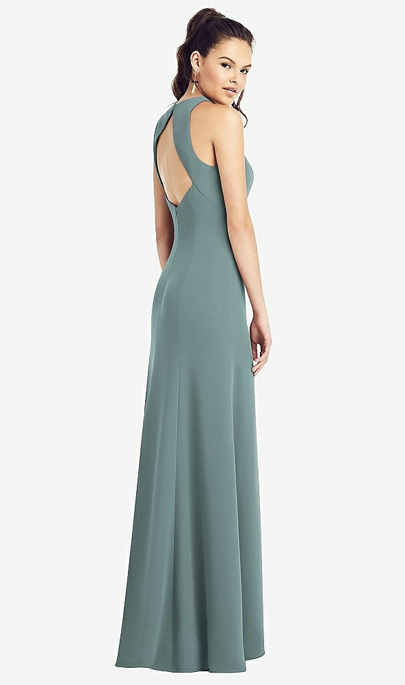 【STYLE: TH020】Open-Back Jewel Neck Trumpet Gown with Front Slit【COLOR: Icelandic】