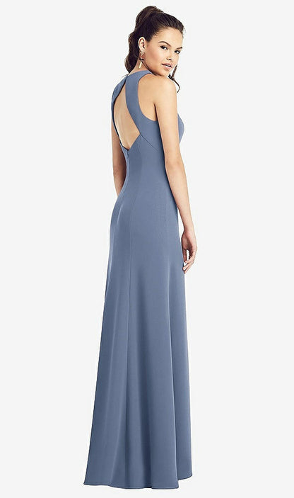 【STYLE: TH020】Open-Back Jewel Neck Trumpet Gown with Front Slit【COLOR: Larkspur Blue】