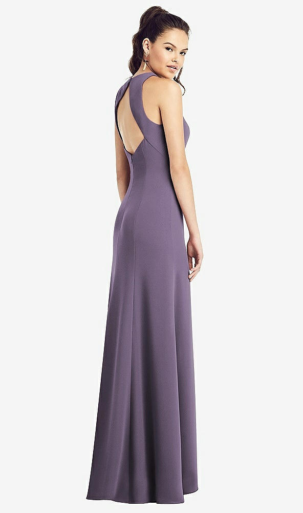 【STYLE: TH020】Open-Back Jewel Neck Trumpet Gown with Front Slit【COLOR: Lavender】