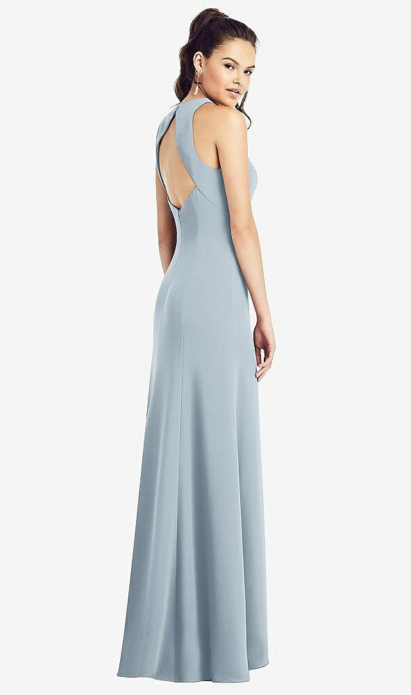 【STYLE: TH020】Open-Back Jewel Neck Trumpet Gown with Front Slit【COLOR: Mist】