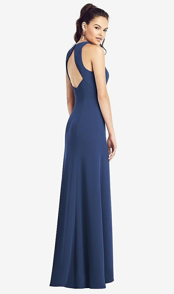【STYLE: TH020】Open-Back Jewel Neck Trumpet Gown with Front Slit【COLOR: Sailor】