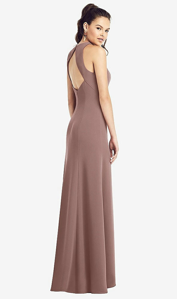 【STYLE: TH020】Open-Back Jewel Neck Trumpet Gown with Front Slit【COLOR: Sienna】