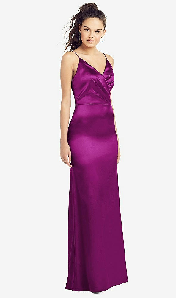 【NEW】【STYLE: TH022】スリム スパゲッティ ストラップ ラップ ボディス トランペット ガウン【COLOR: Persian Plum】【SIZE: 00-30W】