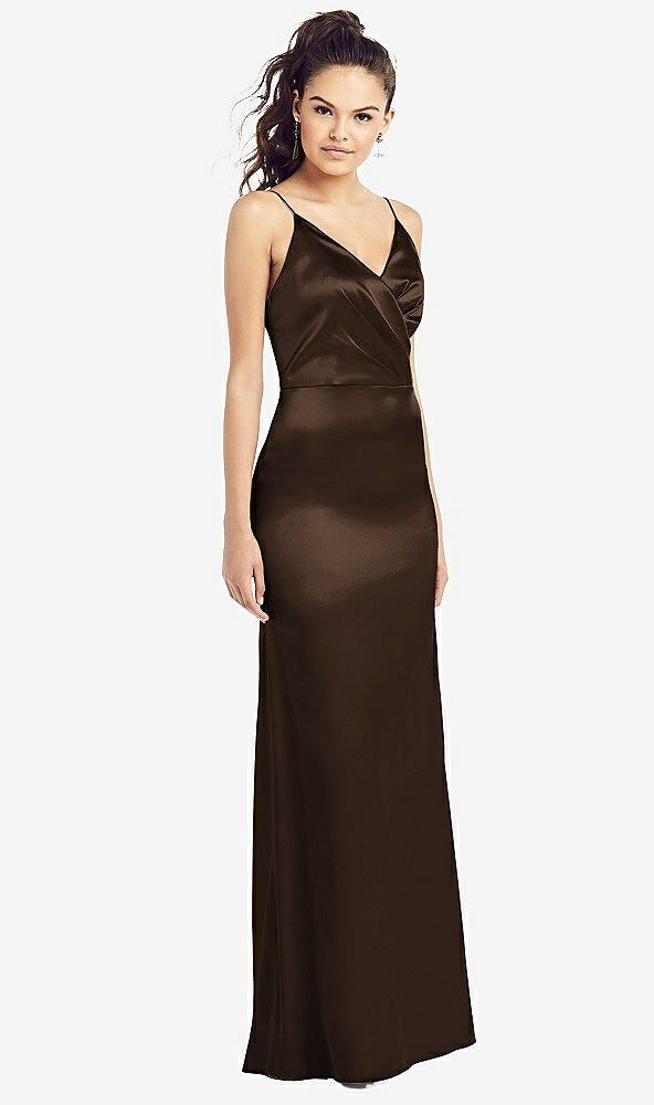 【STYLE: TH022】Slim Spaghetti Strap Wrap Bodice Trumpet Gown【COLOR: Espresso】