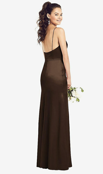 【STYLE: TH022】Slim Spaghetti Strap Wrap Bodice Trumpet Gown【COLOR: Espresso】