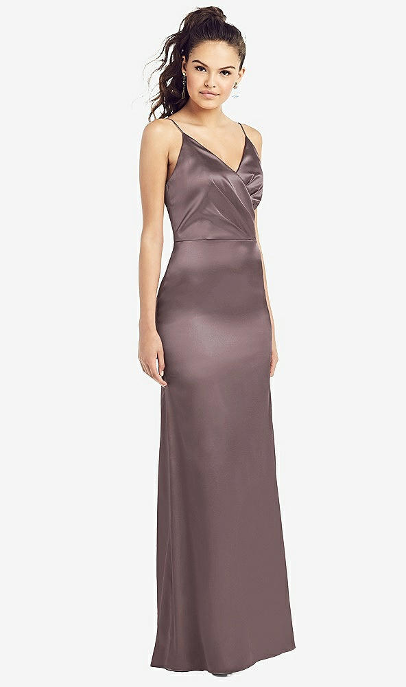 【STYLE: TH022】Slim Spaghetti Strap Wrap Bodice Trumpet Gown【COLOR: French Truffle】