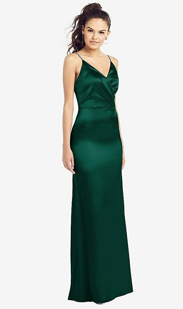 【STYLE: TH022】Slim Spaghetti Strap Wrap Bodice Trumpet Gown【COLOR: Hunter Green】