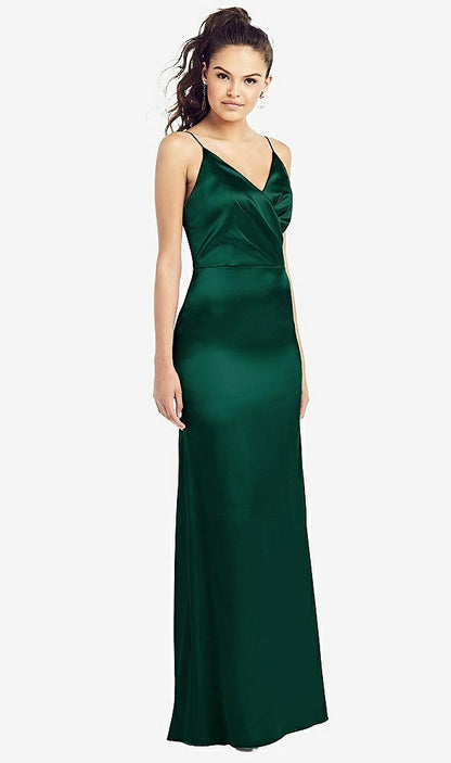 【STYLE: TH022】Slim Spaghetti Strap Wrap Bodice Trumpet Gown【COLOR: Hunter Green】