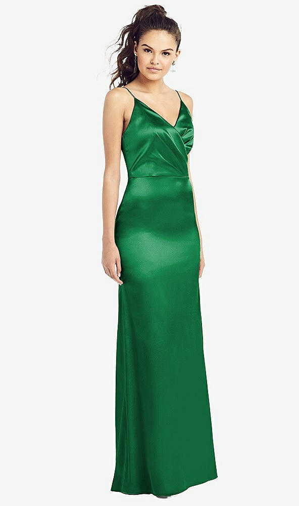 【STYLE: TH022】Slim Spaghetti Strap Wrap Bodice Trumpet Gown【COLOR: Shamrock】
