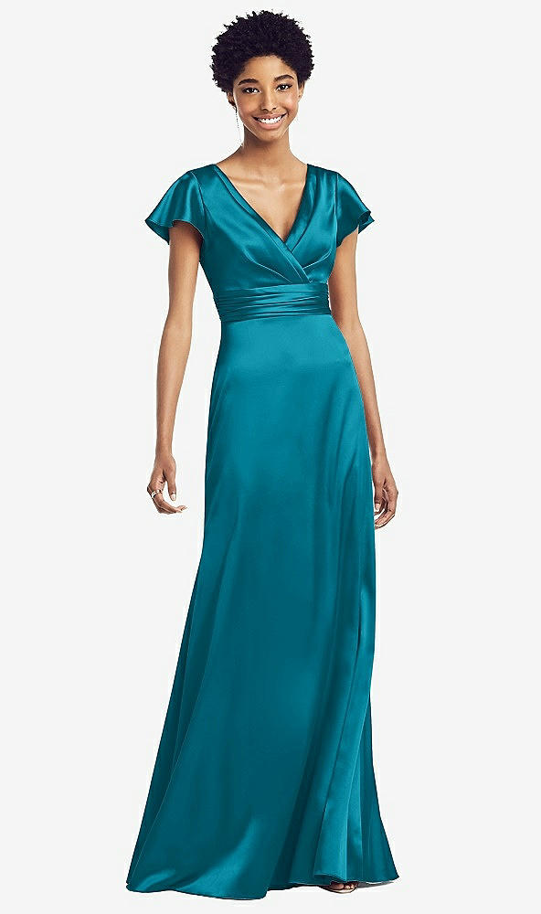 【STYLE: 8197】Flutter Sleeve Draped Wrap Stretch Maxi Dress【COLOR: Oasis】