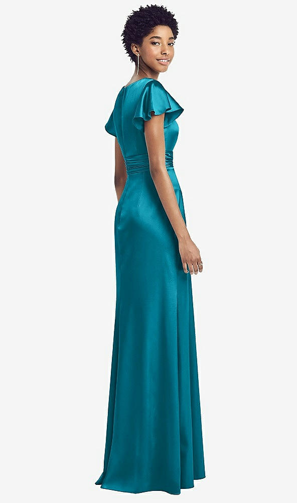 【STYLE: 8197】Flutter Sleeve Draped Wrap Stretch Maxi Dress【COLOR: Oasis】