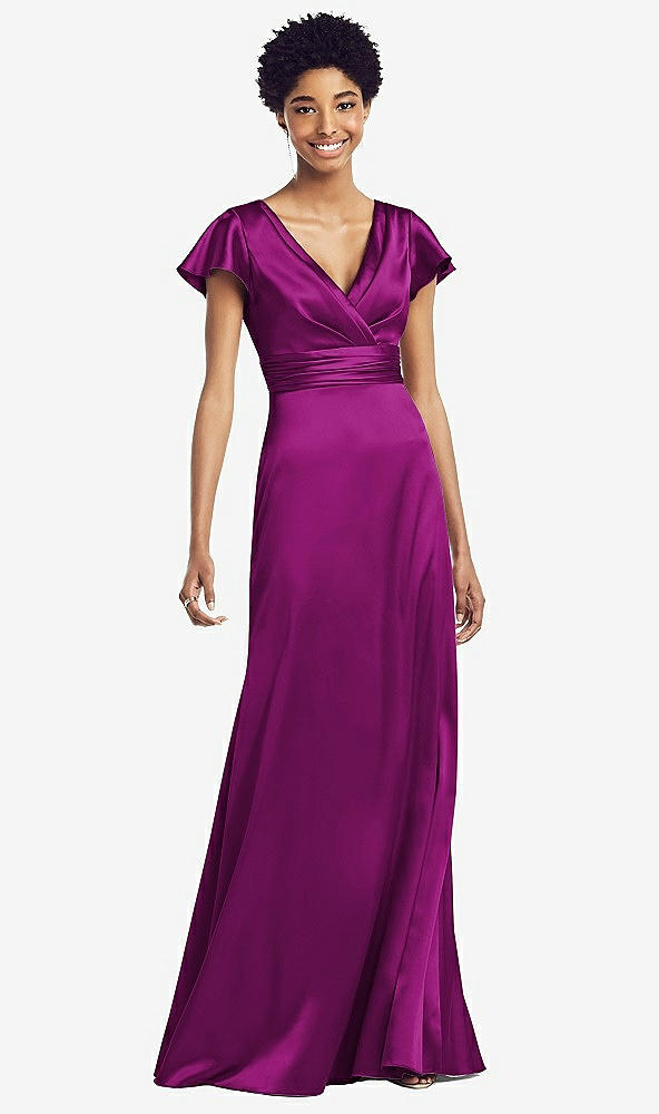 【NEW】【STYLE: 8197】フラッター 袖 ドレープ ラップ ストレッチ マキシ ドレス【COLOR: Persian Plum】【SIZE: 00-30W】
