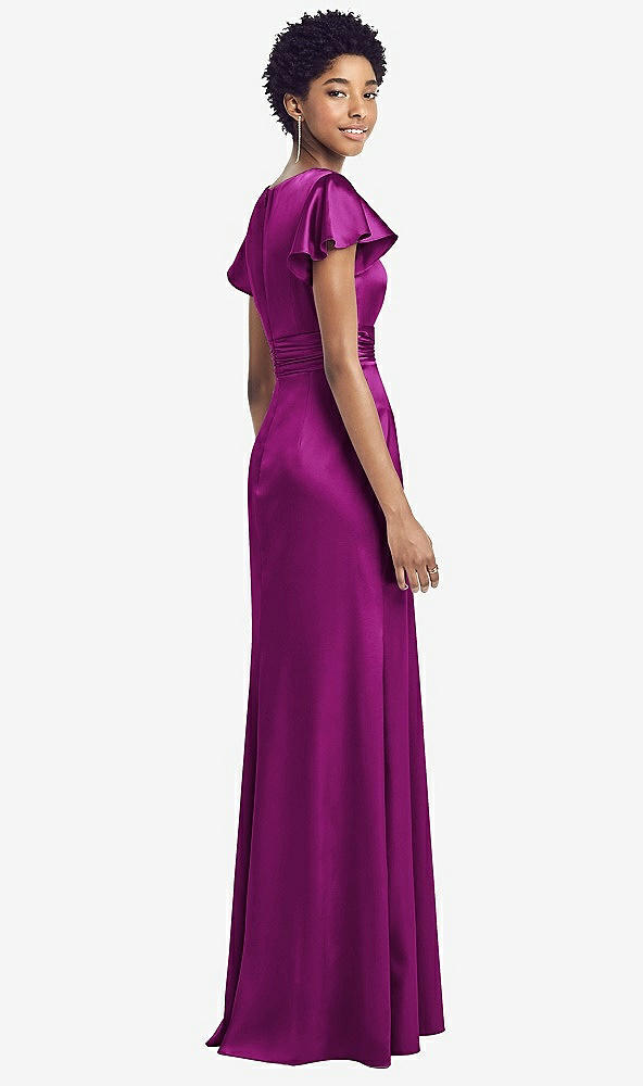 【NEW】【STYLE: 8197】フラッター 袖 ドレープ ラップ ストレッチ マキシ ドレス【COLOR: Persian Plum】【SIZE: 00-30W】