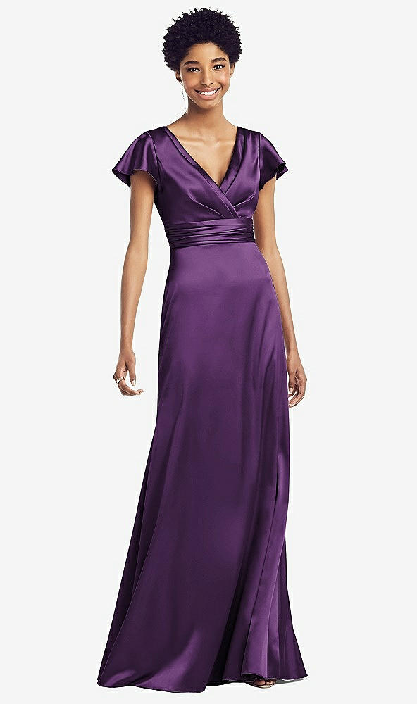 【STYLE: 8197】Flutter Sleeve Draped Wrap Stretch Maxi Dress【COLOR: African Violet】