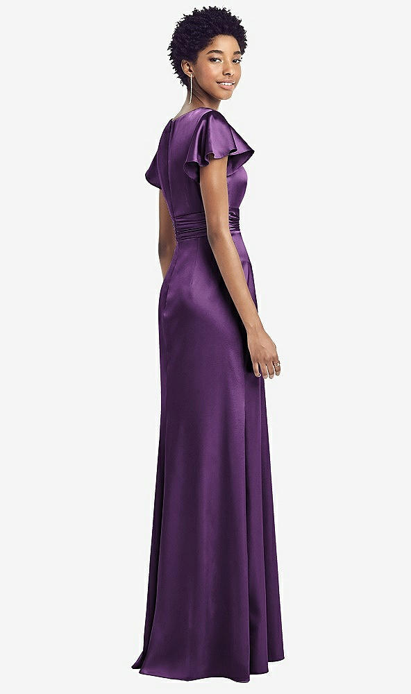 【STYLE: 8197】Flutter Sleeve Draped Wrap Stretch Maxi Dress【COLOR: African Violet】