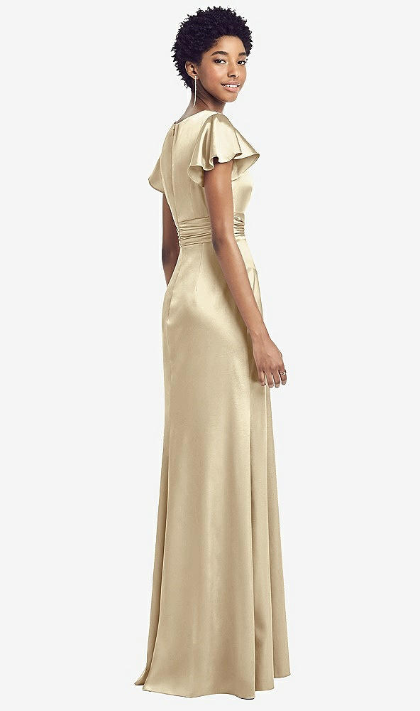 【NEW】【STYLE: 8197】フラッター 袖 ドレープ ラップ ストレッチ マキシ ドレス【COLOR: Banana】【SIZE: 00-30W】