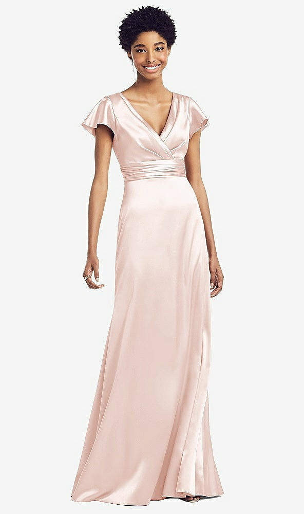 【NEW】【STYLE: 8197】フラッター 袖 ドレープ ラップ ストレッチ マキシ ドレス【COLOR: Blush】【SIZE: 00-30W】