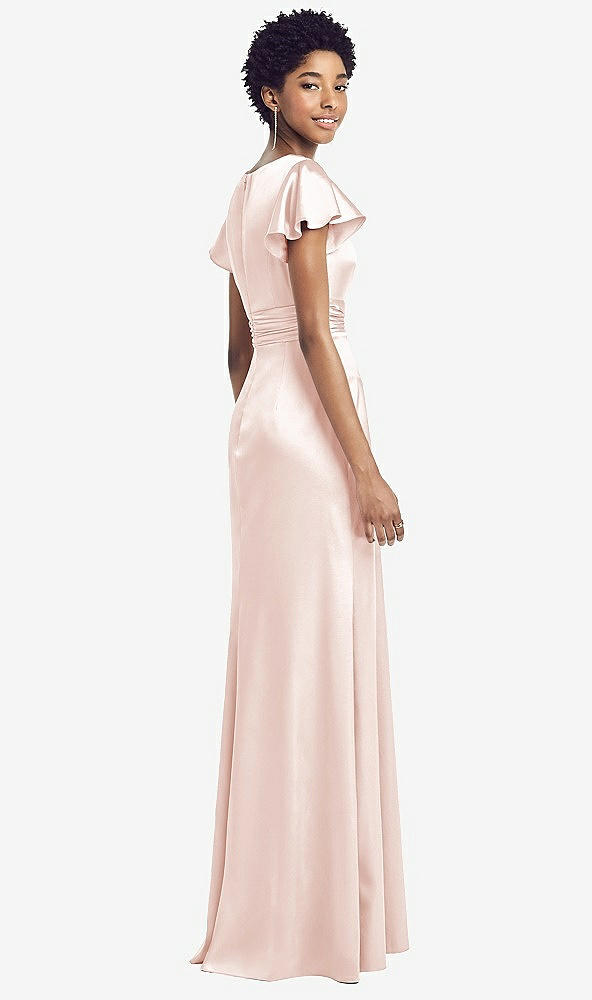 【NEW】【STYLE: 8197】フラッター 袖 ドレープ ラップ ストレッチ マキシ ドレス【COLOR: Blush】【SIZE: 00-30W】