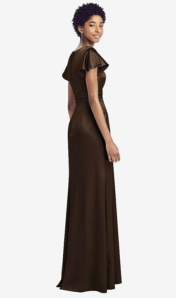 【NEW】【STYLE: 8197】フラッター 袖 ドレープ ラップ ストレッチ マキシ ドレス【COLOR: Espresso】【SIZE: 00-30W】