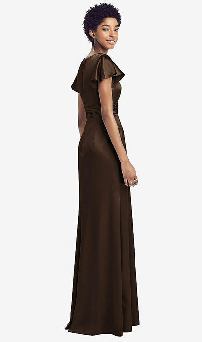 【NEW】【STYLE: 8197】フラッター 袖 ドレープ ラップ ストレッチ マキシ ドレス【COLOR: Espresso】【SIZE: 00-30W】
