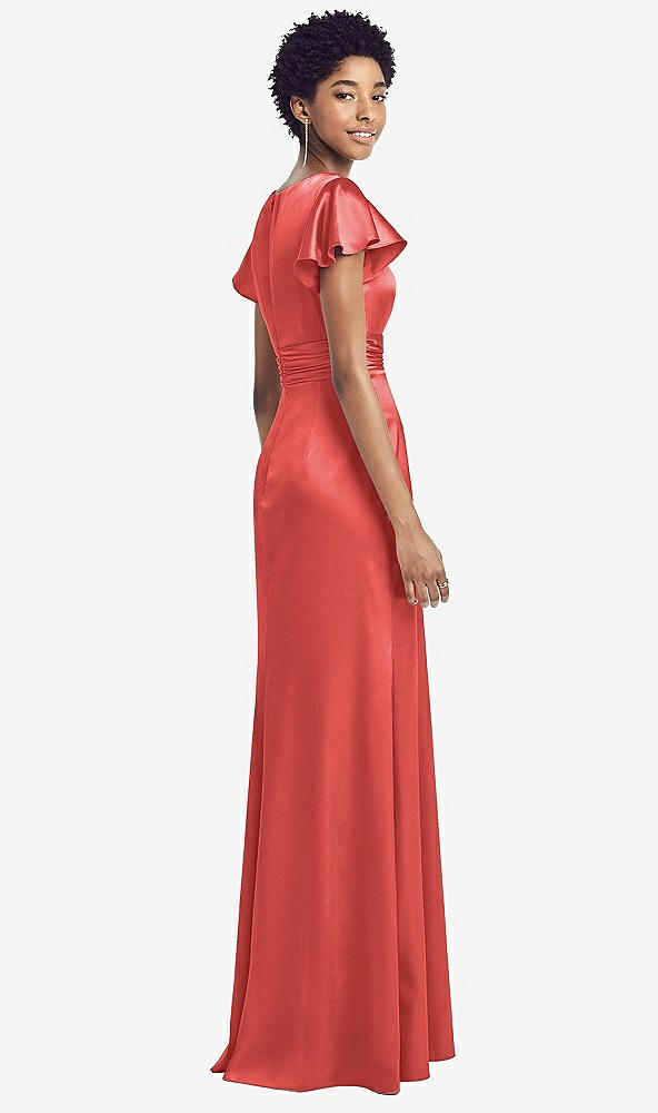 【STYLE: 8197】Flutter Sleeve Draped Wrap Stretch Maxi Dress【COLOR: Perfect Coral】