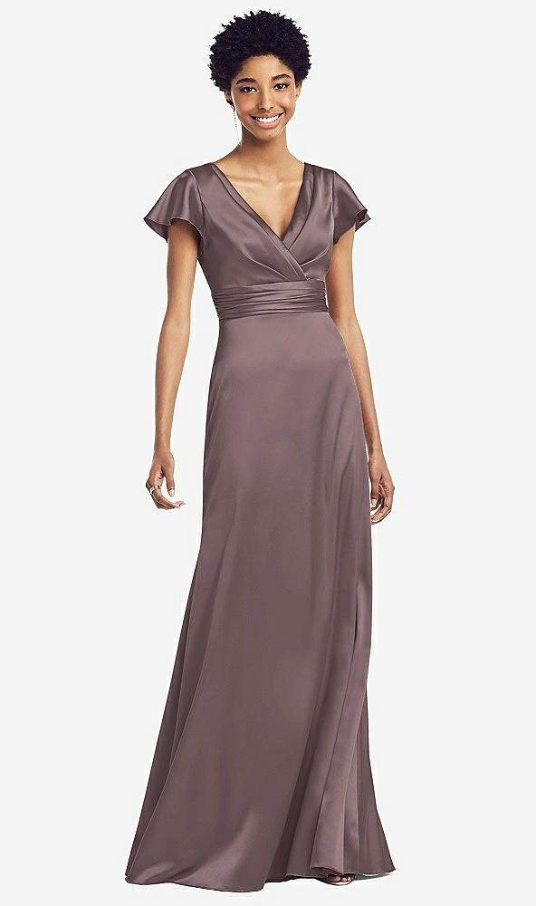 【STYLE: 8197】Flutter Sleeve Draped Wrap Stretch Maxi Dress【COLOR: French Truffle】