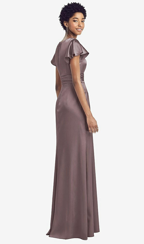 【STYLE: 8197】Flutter Sleeve Draped Wrap Stretch Maxi Dress【COLOR: French Truffle】