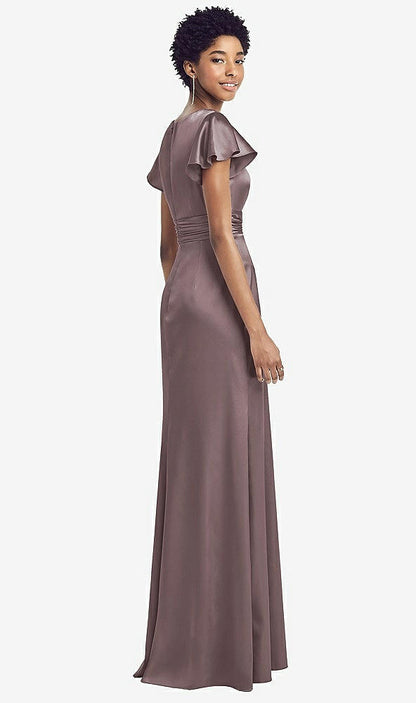 【STYLE: 8197】Flutter Sleeve Draped Wrap Stretch Maxi Dress【COLOR: French Truffle】