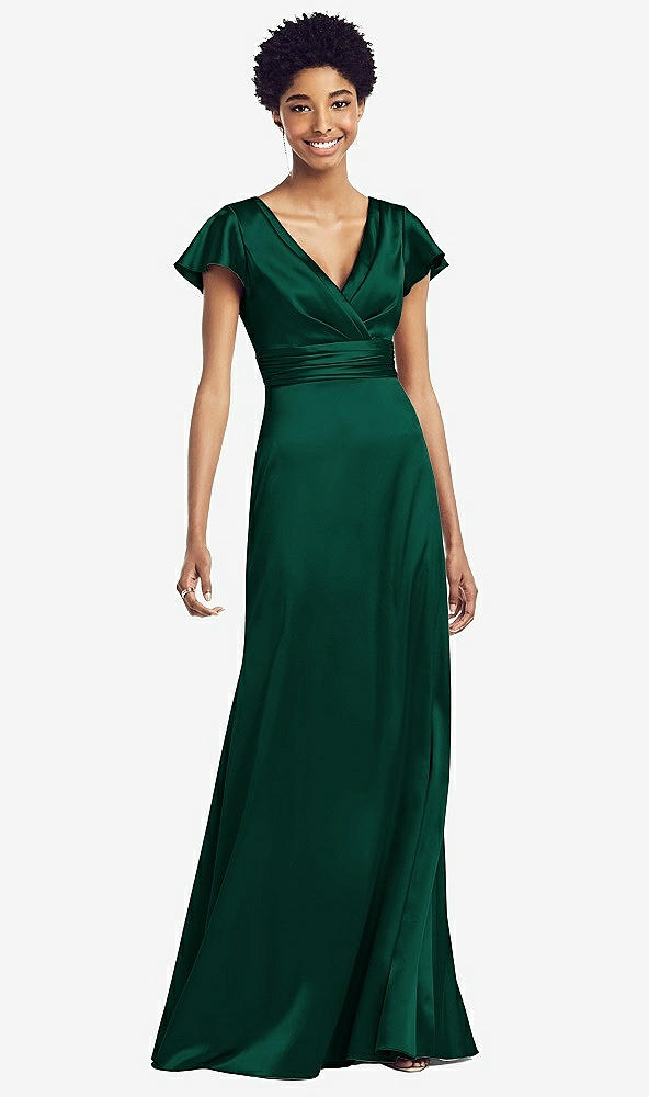 【STYLE: 8197】Flutter Sleeve Draped Wrap Stretch Maxi Dress【COLOR: Hunter Green】