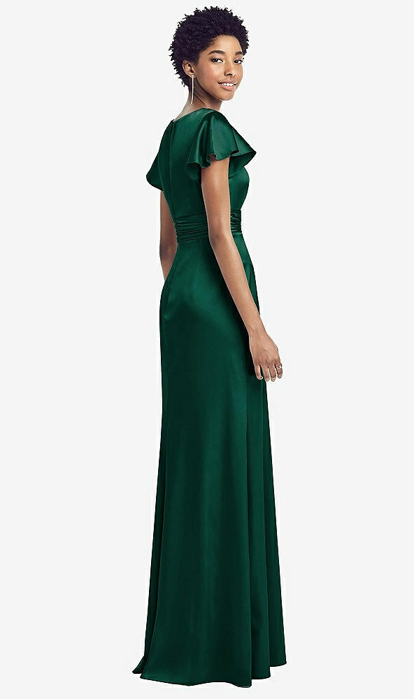 【NEW】【STYLE: 8197】フラッター 袖 ドレープ ラップ ストレッチ マキシ ドレス【COLOR: Hunter Green】【SIZE: 00-30W】