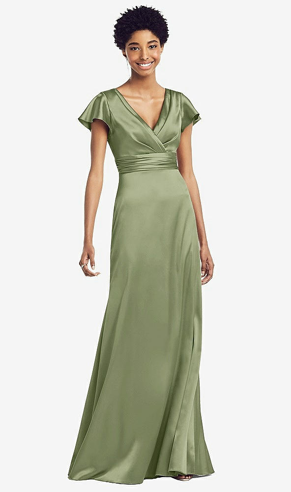 【STYLE: 8197】Flutter Sleeve Draped Wrap Stretch Maxi Dress【COLOR: Kiwi】