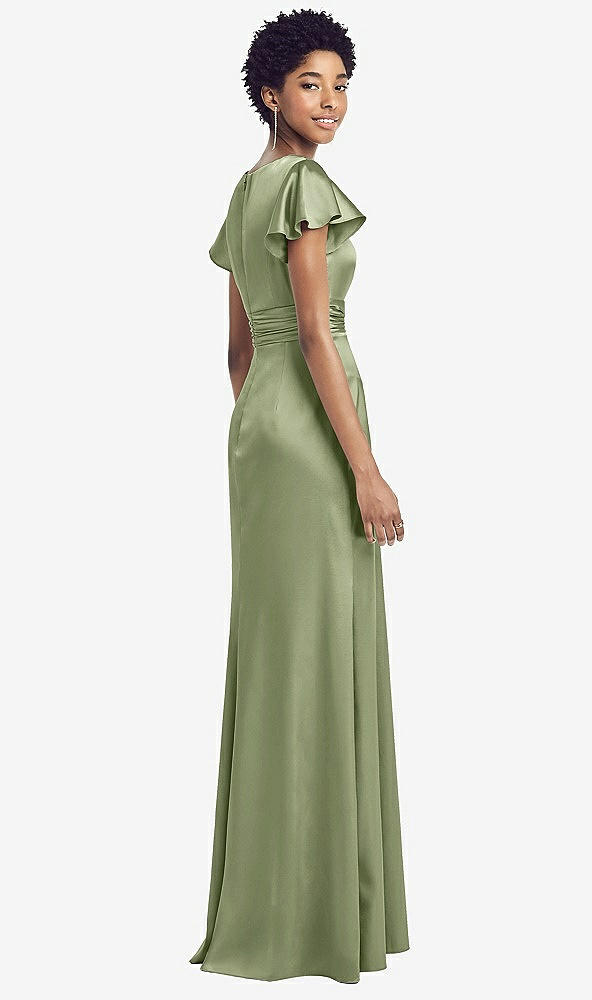 【NEW】【STYLE: 8197】フラッター 袖 ドレープ ラップ ストレッチ マキシ ドレス【COLOR: Kiwi】【SIZE: 00-30W】
