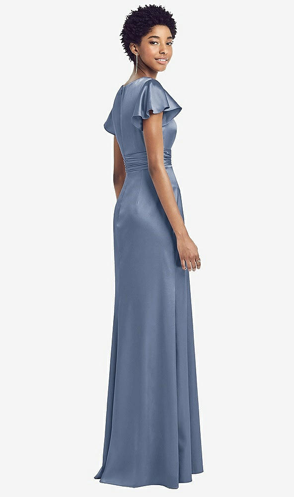 【STYLE: 8197】Flutter Sleeve Draped Wrap Stretch Maxi Dress【COLOR: Larkspur Blue】