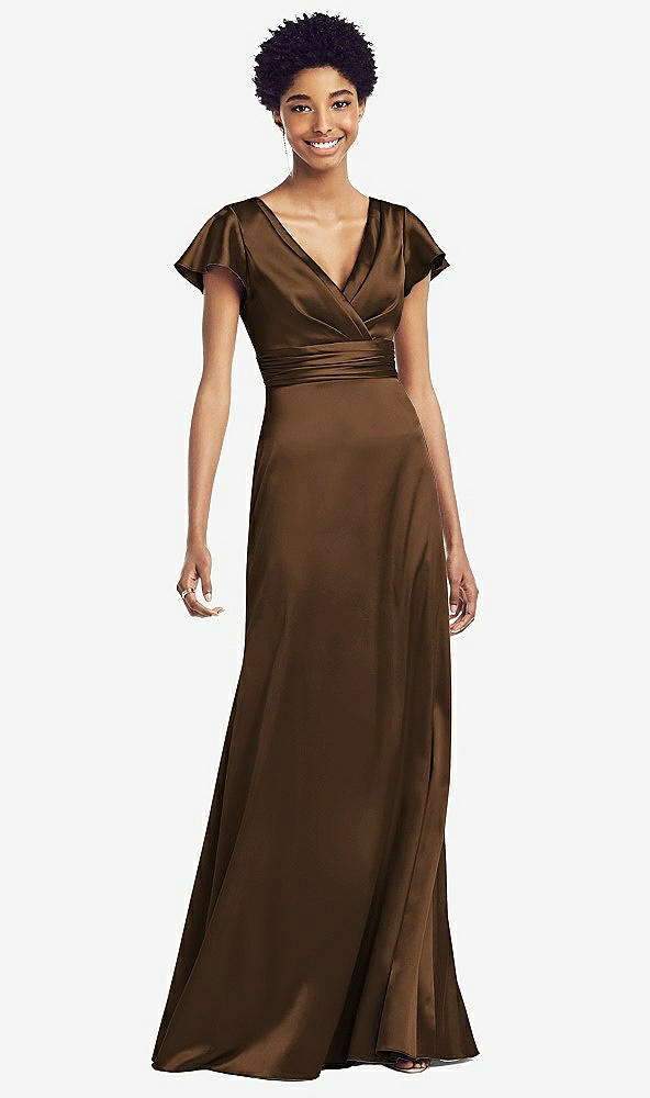 【STYLE: 8197】Flutter Sleeve Draped Wrap Stretch Maxi Dress【COLOR: Latte】