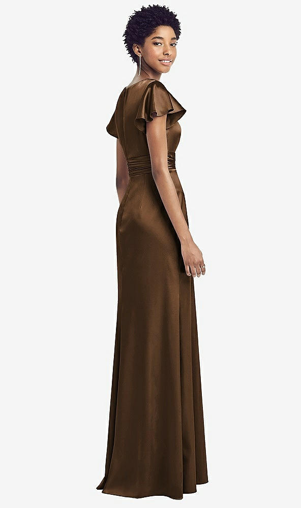 【STYLE: 8197】Flutter Sleeve Draped Wrap Stretch Maxi Dress【COLOR: Latte】
