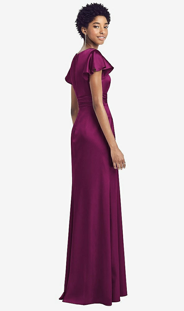 【NEW】【STYLE: 8197】フラッター 袖 ドレープ ラップ ストレッチ マキシ ドレス【COLOR: Merlot】【SIZE: 00-30W】
