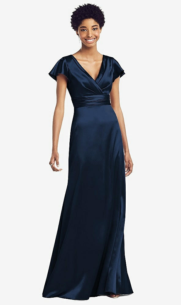 【NEW】【STYLE: 8197】フラッター 袖 ドレープ ラップ ストレッチ マキシ ドレス【COLOR: Midnight Navy】【SIZE: 00-30W】