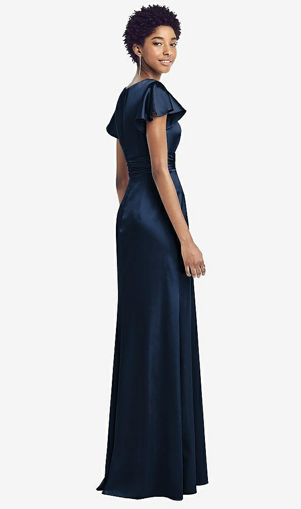 【STYLE: 8197】Flutter Sleeve Draped Wrap Stretch Maxi Dress【COLOR: Midnight Navy】
