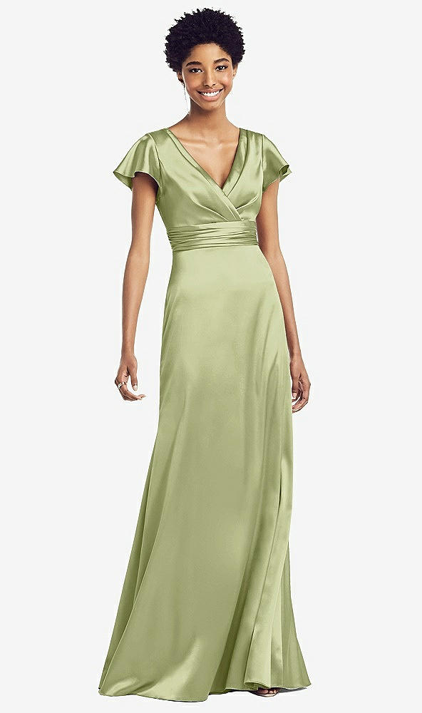 【STYLE: 8197】Flutter Sleeve Draped Wrap Stretch Maxi Dress【COLOR: Mint】
