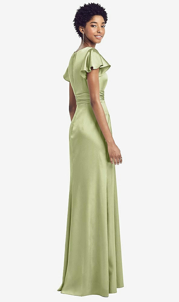 【STYLE: 8197】Flutter Sleeve Draped Wrap Stretch Maxi Dress【COLOR: Mint】