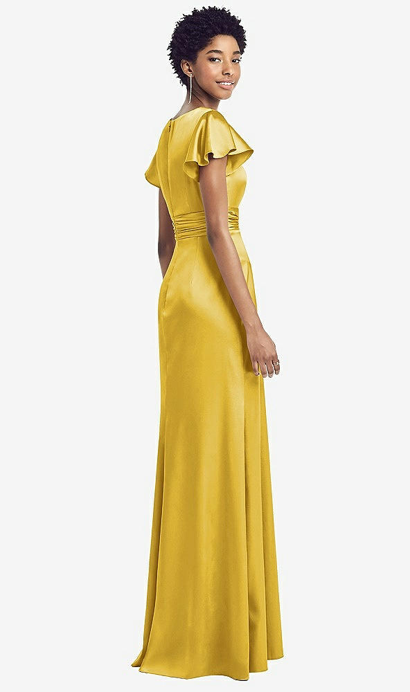 【NEW】【STYLE: 8197】フラッター 袖 ドレープ ラップ ストレッチ マキシ ドレス【COLOR: Marigold】【SIZE: 00-30W】