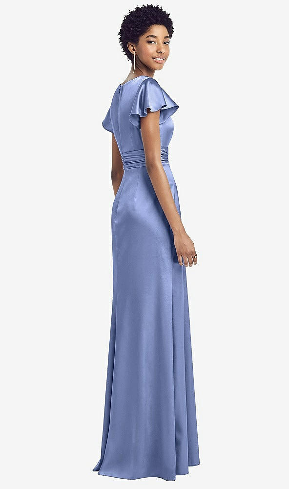 【NEW】【STYLE: 8197】フラッター 袖 ドレープ ラップ ストレッチ マキシ ドレス【COLOR: Periwinkle - PANTONE Serenity】【SIZE: 00-30W】